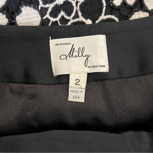 Milly floral lace skirt black white size 2 scalloped hem silk lining feminine - Picture 6 of 6